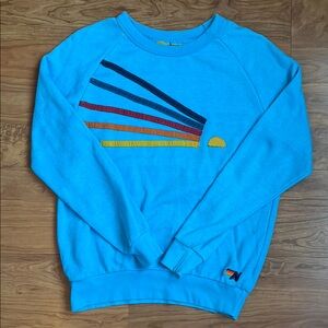 Aviator Nation Blue Sweater with Colorful Stripes